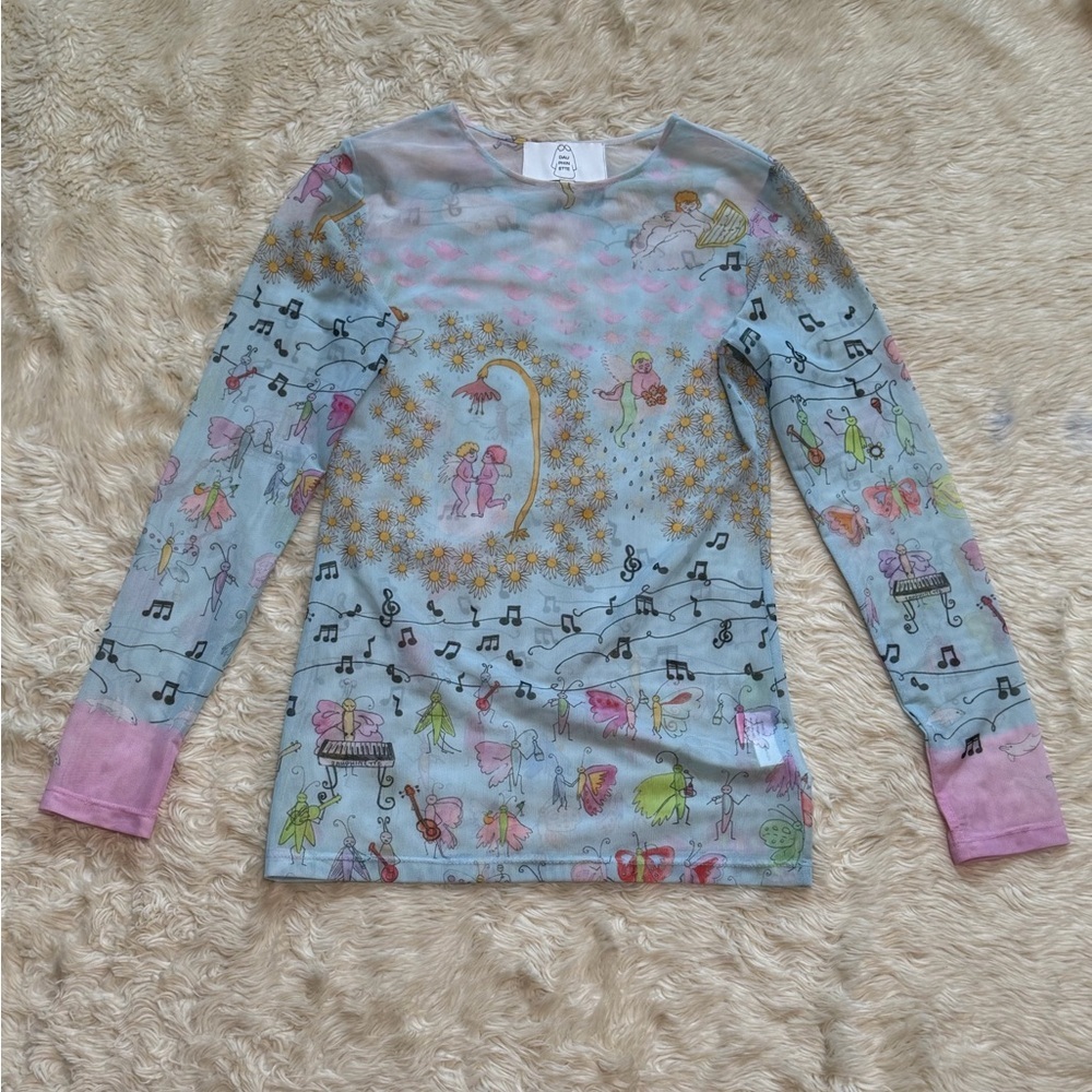 Dauphinette Mesh Long Sleeve Top in Bad Girls Go to Heaven Print - Size Medium